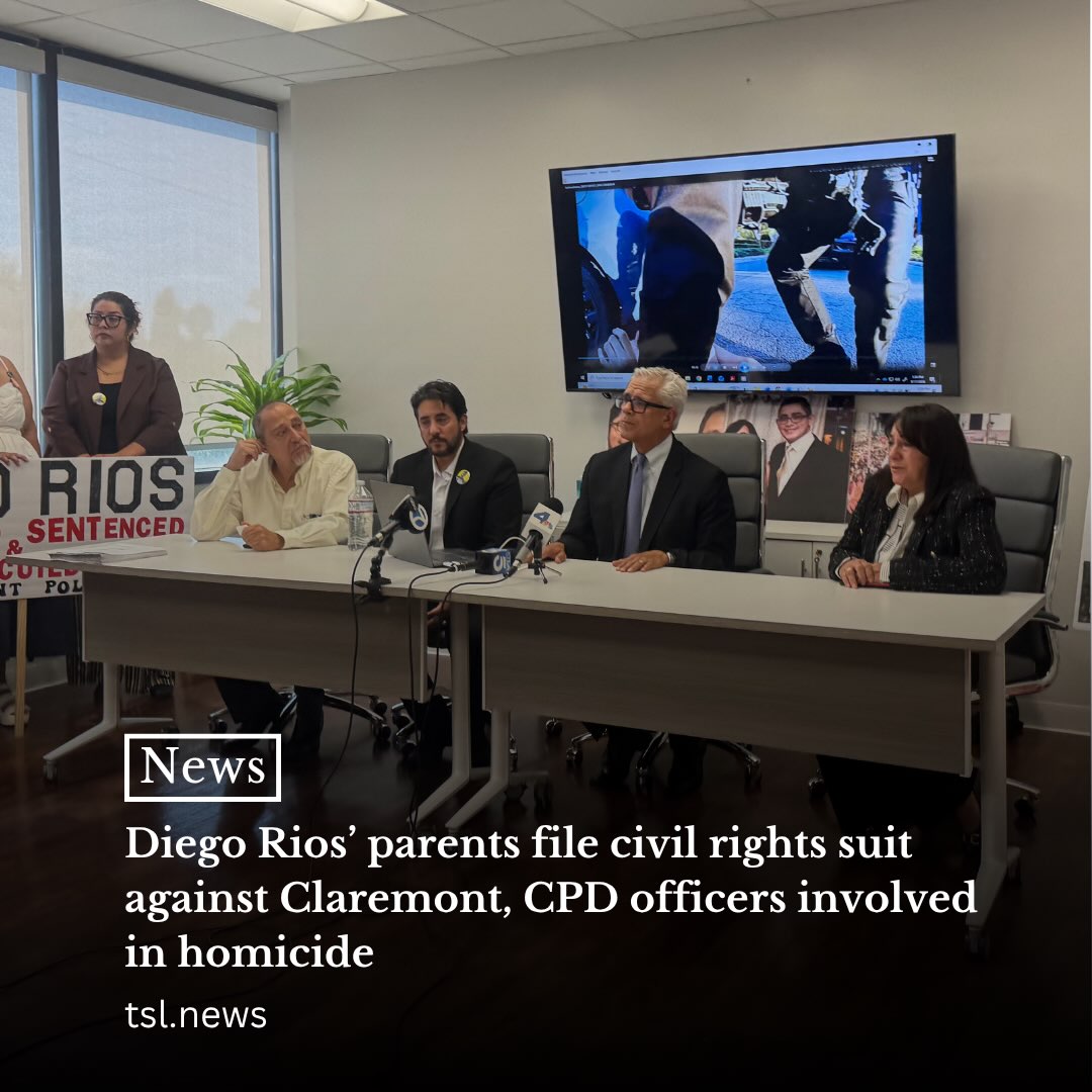 The parents of Diego Rios filed a federal civil rights lawsuit on Sept. 16 against police corporal Benjamin Alba, officer Joshua Orona, the City of Claremont and 10 unnamed city employees. Alba and Orona killed Rios on Nov. 28, 2025, in a use-of-force incident during a traffic stop, as Rios was experiencing a mental health crisis. 

The Los Angeles Department of Medical Examiner ruled the death a homicide in February 2026.

The family’s lawyer, Arnoldo Casillas, announced the lawsuit at a press conference in South Pasadena on Sept. 17. An audience of family, friends, and supporters, which included several students from the Claremont Colleges, showed up to hear from Casillas and the Rios family about the lawsuit. 

“The coroner’s office determined that he died of, essentially, a heart attack, cardiovascular, and that it was temporal to their restraint,” Casillas said. “And the coroner’s office has determined that this was a homicide. This wasn’t an accident. This certainly, certainly wasn’t a suicide. This was homicide. The officers killed him.” 

Words by Madeleine Farr and Claire Welch | Photo by Claire Welch 

Read more at the link in our bio.