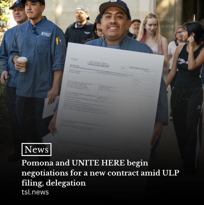 Pomona College and UNITE HERE Local 11, the union representing the college’s dining service employees, began negotiations on Sept. 8 for a new collective bargaining agreement. 

Elias Pluecker PO ’28, student organizer for UNITE HERE and a member of the Pomona chapter of the Claremont Student Worker Alliance (CSWA) and, said that many employees are struggling to make ends meet and often commute from far away, unable to afford living closer to the college.

“Inflation here is ridiculous, the cost of living here is ridiculous,” Pluecker said. “What they’re getting now is not cutting it.”

Words by Patrick McDowell | Photo by Cloud Morgan Clark
Read more at the link in our bio