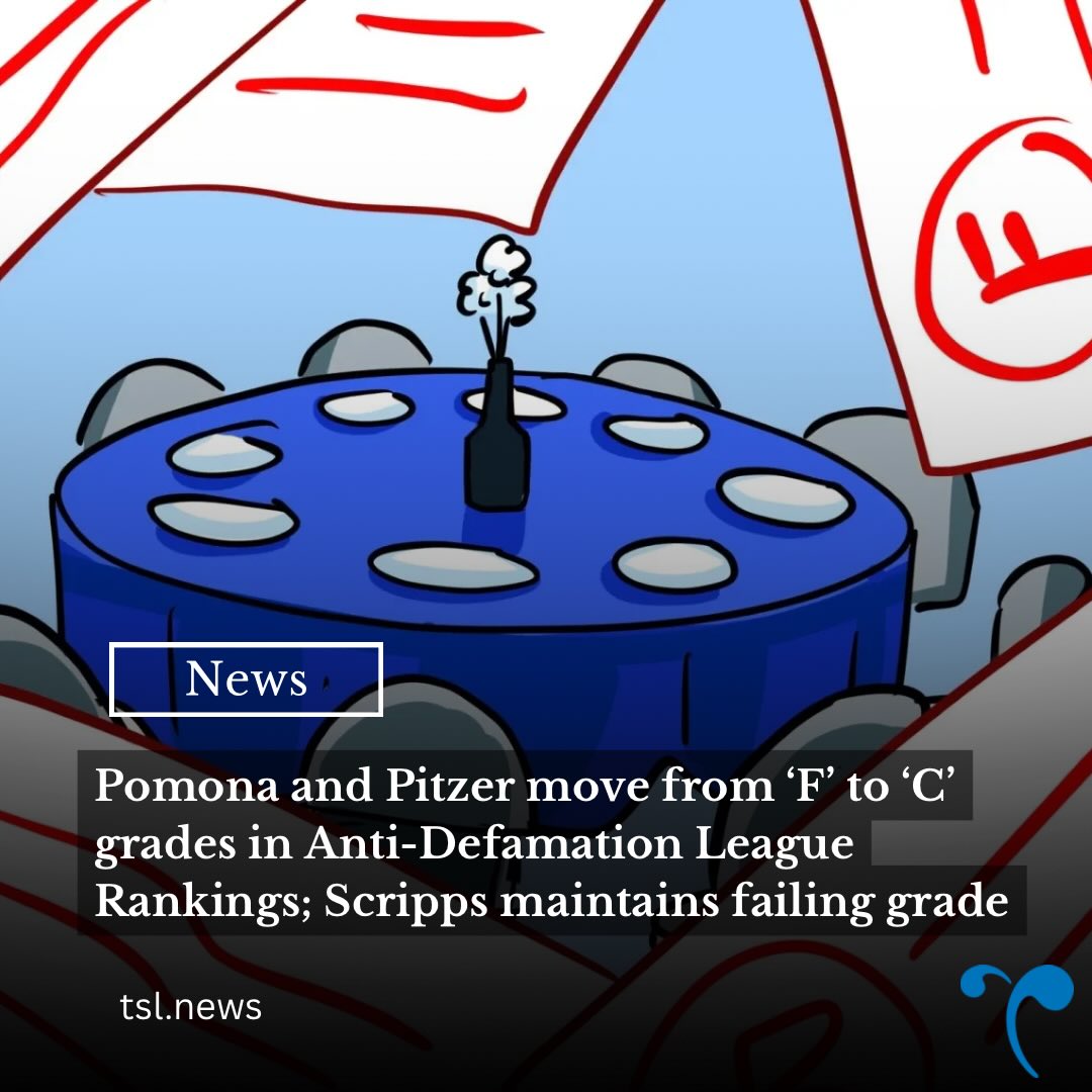 The Anti-Defamation League (ADL) upgraded Pomona and Pitzer Colleges’ rankings from ‘F’ to ‘C’ grades in their 2026 Campus Antisemitism Report Card released last month, while Scripps College received an ‘F’ grade again and Claremont McKenna and Harvey Mudd Colleges remained unranked.

While rankings can gauge campus climate, Executive Director of Claremont Hillel Dr. Bethany Slater said evaluating Jewish safety on campus should be considered more holistically.

“We wouldn’t reduce the experience of Jewish students to a single letter grade — it’s far more complex and deeply personal than that,” she wrote in an email statement to TSL.

Words by Chloe Kiparsky & Kahani Malhotra | Graphic by Shixiao Yu
Reac the full story at the link in our bio.